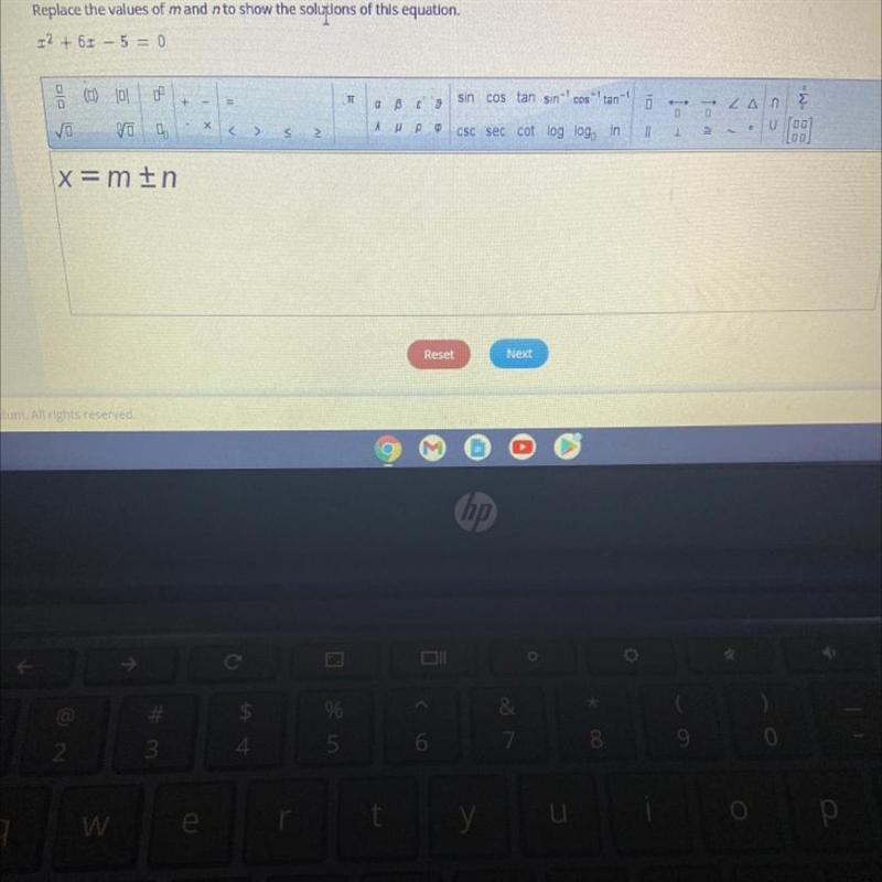 Replace the values of mand n to show the solutions of this equation.X^2+ 6x – 5 = 0-example-1