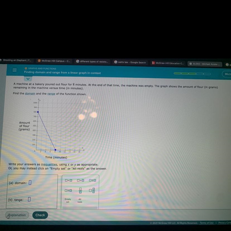 © GRAPHS AND FUNGTIONSFinding demain and range from a linear graph in context-example-1