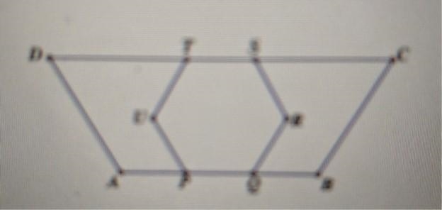 In trapezoid ABCD, sides AB and DC are on parallel lines. A regular hexagon PQRSTU-example-1