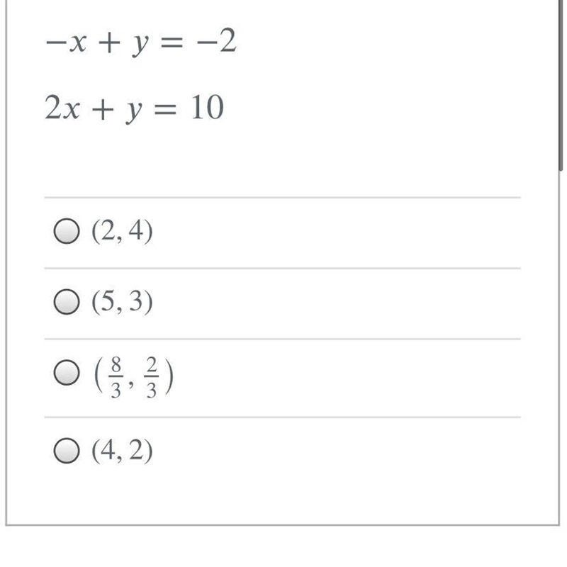 On your own paper, graph the system of equations and identify the solution.−+=−22+=10-example-1