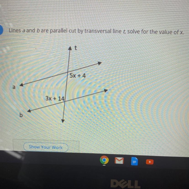 7Lines a and bare parallel cut by transversal line t solve for the value of x25x + 4a-example-1