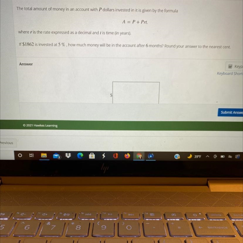 The total amount of money in an account with P dollars invested in it is given by-example-1