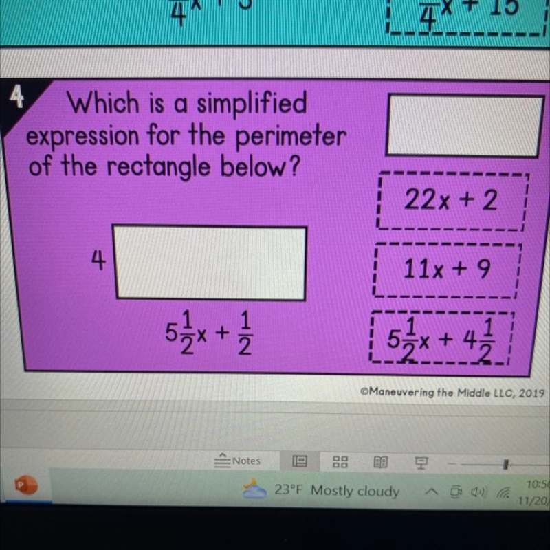 Which is a simplified expression for the perimeter of the rectangle below-example-1