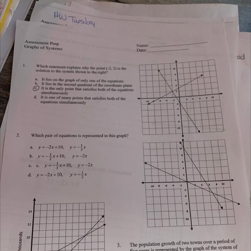 A. y=-2x +10, y=-** y, 5. y=-3x+10, y=-2x c. y= y=-*x+10, -x+10, y=-2x y=-2x+10, y-example-1