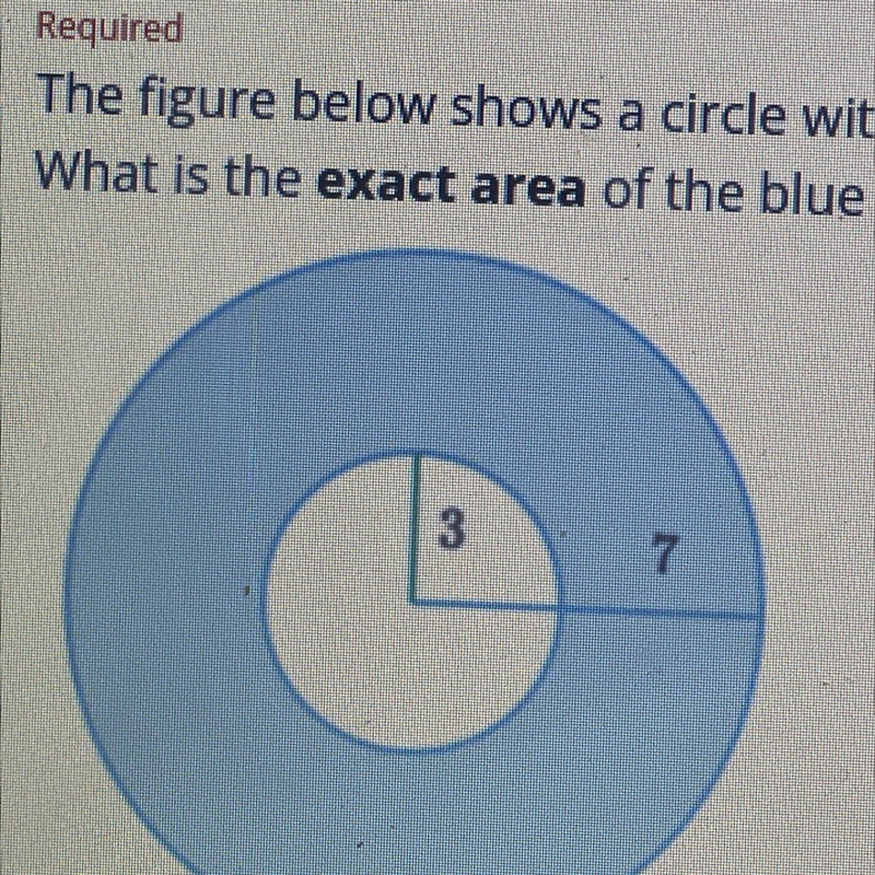 The figure below shows a circle with a radius of 7 units from which a circle with-example-1