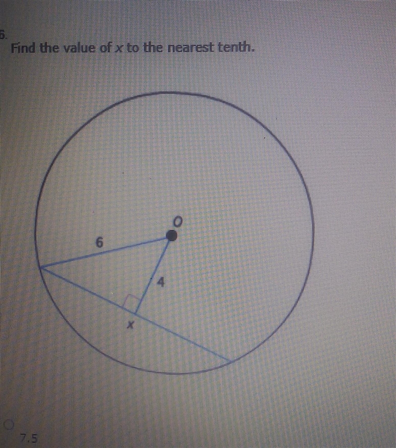 Practice: Chords and Arcs ( circles ) Geometry BAnswer options:A. 7.5B. 8.1C. 8.9D-example-1