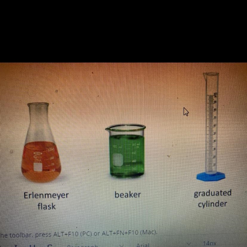 A student places a 125ML flask, 100 ML beaker and 100 ML graduated cylinder next to-example-1