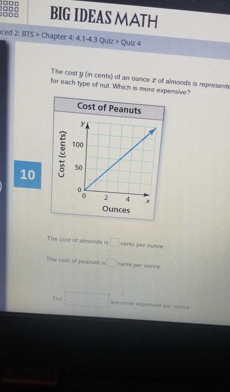 the cost y in cents of an ounce X of almonds is represented by the equation y equals-example-1