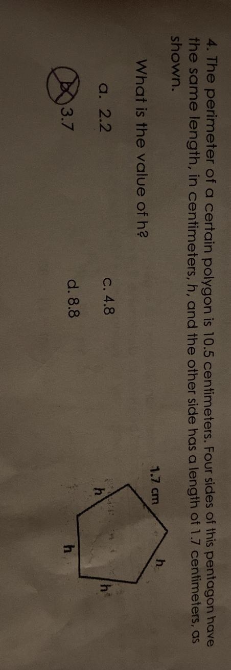 The perimeter of a certain polygon is 10.5 cm four sides of this pentagon have the-example-1