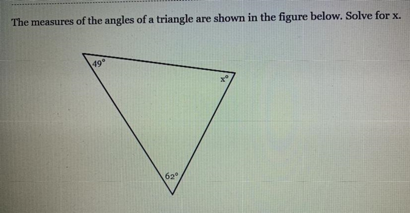 The measures of the angles of a triangle are shown in the figure below. Solve for-example-1