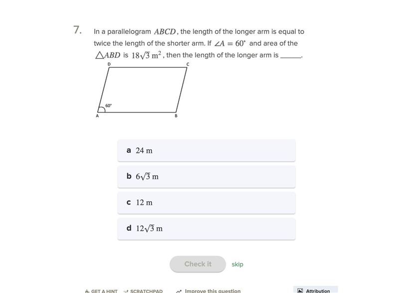 In a parallelogram ABCD, the length of the longer arm is equal to twice the length-example-1