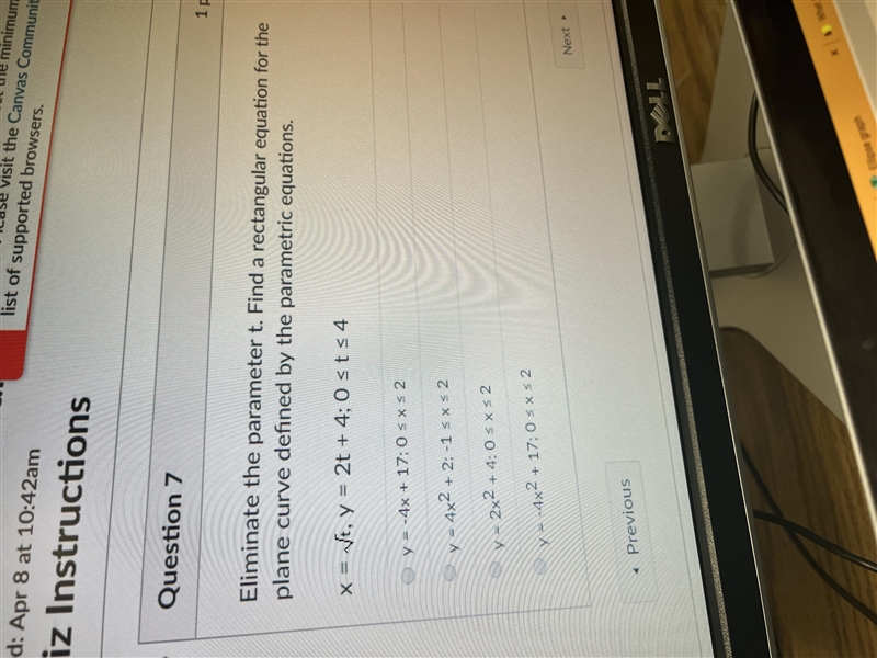 Eliminate the parameter t. Find rectangular equation for the plane curve defined by-example-1