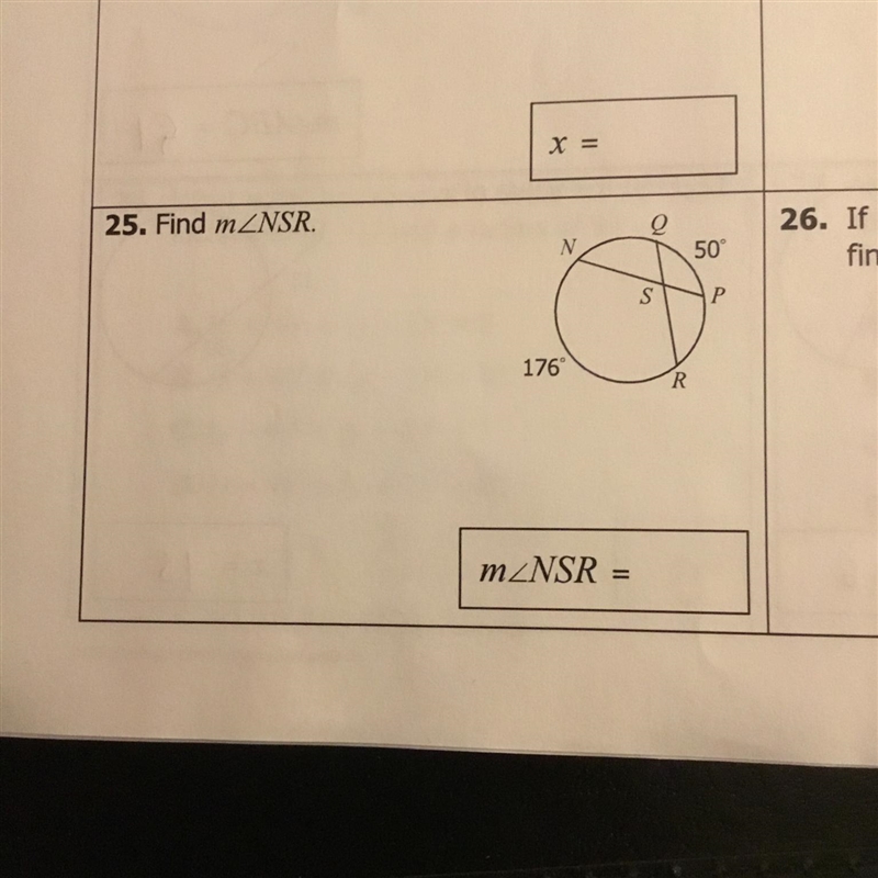 25. Find m2NSR. Q 2 N 50 S Р 176 R m NSR =-example-1