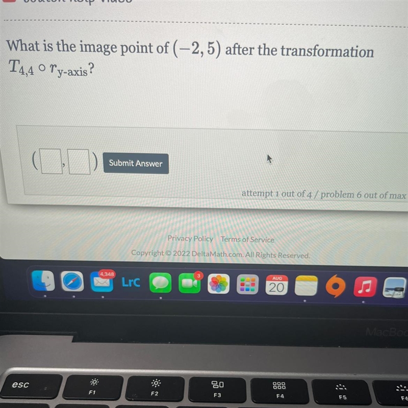 What is the image point of (-2,5) after the transformation T4,4° ry-axis?-example-1