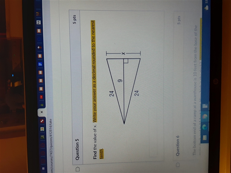 Find the value of x. Write your answer as a decimal rounded to the nearest tenth.-example-1