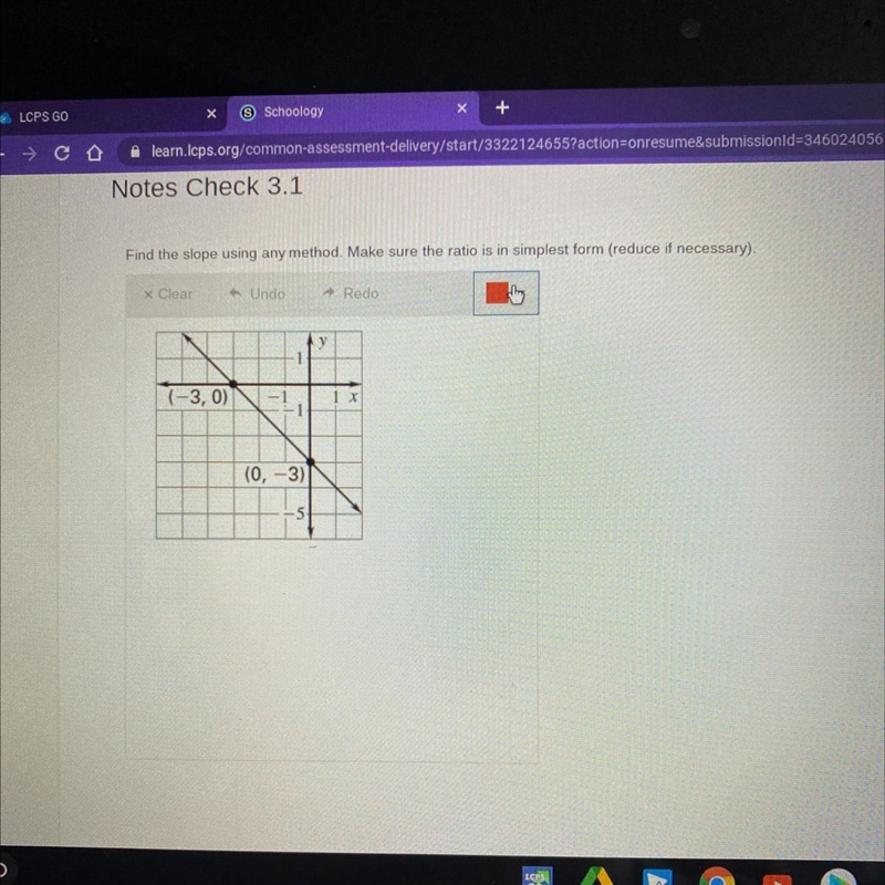 Find the slope using any method. Make sure the ratio is in simplest form (reduce if-example-1