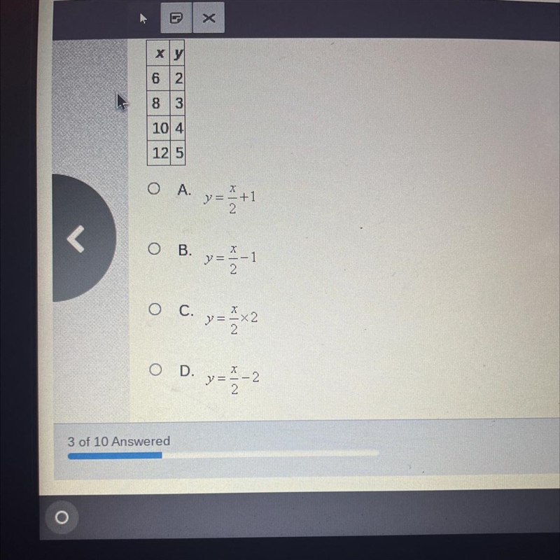 The first part of the function rule for the values in the table below is Y equals-example-1