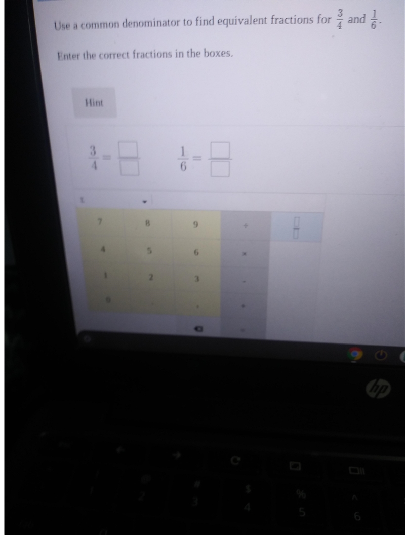 3 y and ! Use a common denominator to find equivalent fractions for Enter the correct-example-1