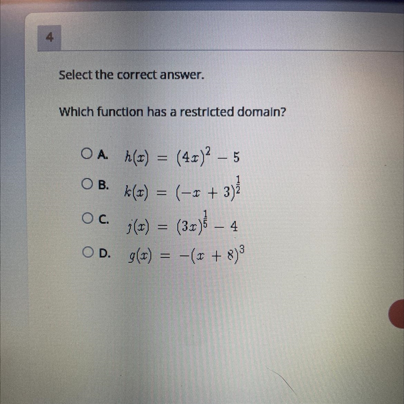 Which function has a restricted domain?-example-1