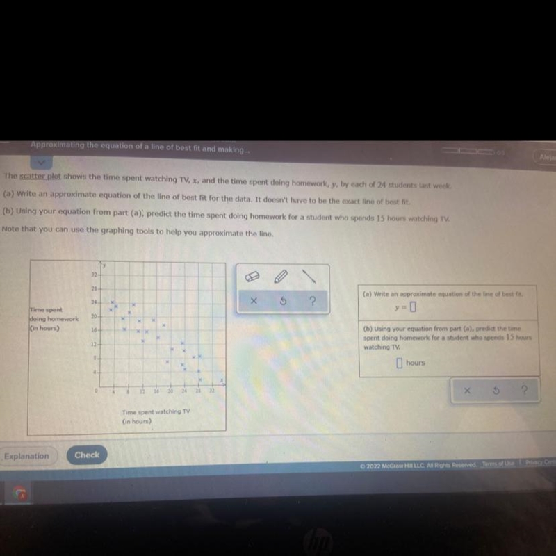 Approximating the equation of a line of best fit and making...VThe scatter plot shows-example-1