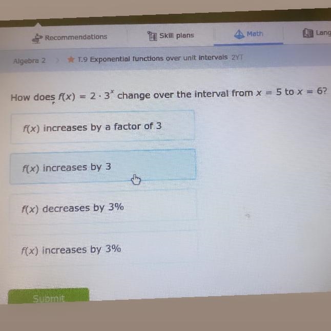 How does f(x)=2x3^x change over the interval form x=5 to x=6-example-1