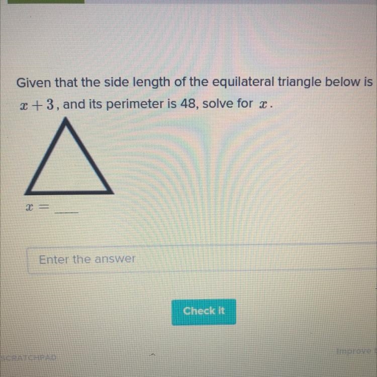 Given that the side length of the equilateral triangle below isx + 3, and its perimeter-example-1