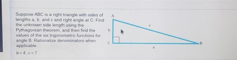 The question is in the picture the unknown side length a is =sin B =cos B =tan B =sec-example-1