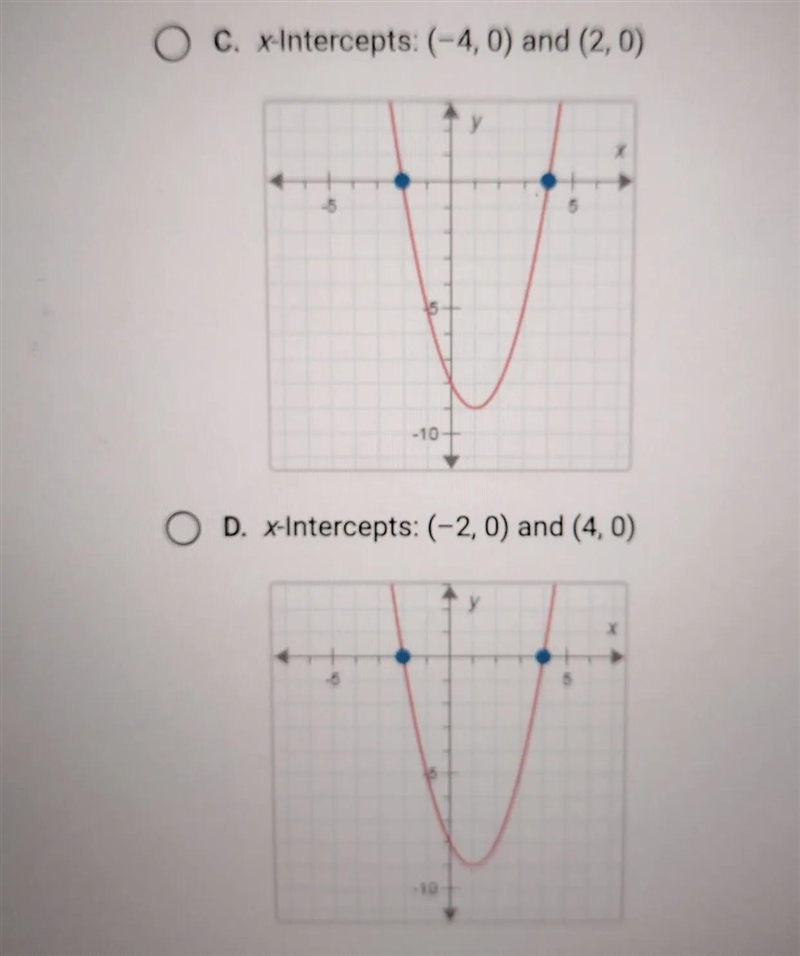 graph y= x² + 2x - 8. Then determine which answer choice matches the graph you drew-example-2