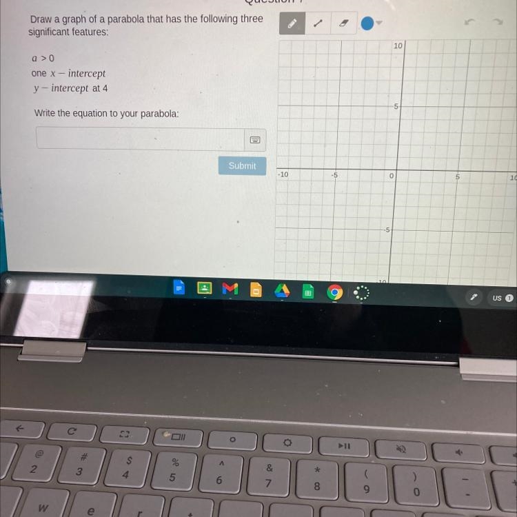 Draw a graph of a parabola that has the followinsignificant features:a > 0one X-example-1