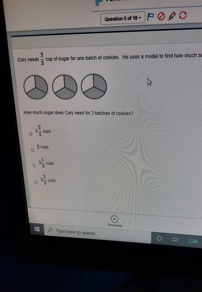 it says cory need 2/3 cup of sugar for one batch of cookies . he uses a model to find-example-1