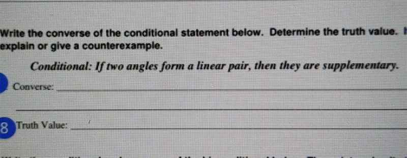 write the Converse of the conditional statement below. Determine the truth value, if-example-1