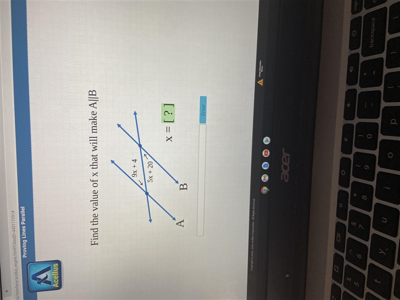 Find the value of x that will make A||B9% + 45% + 20x= [?]AB-example-1