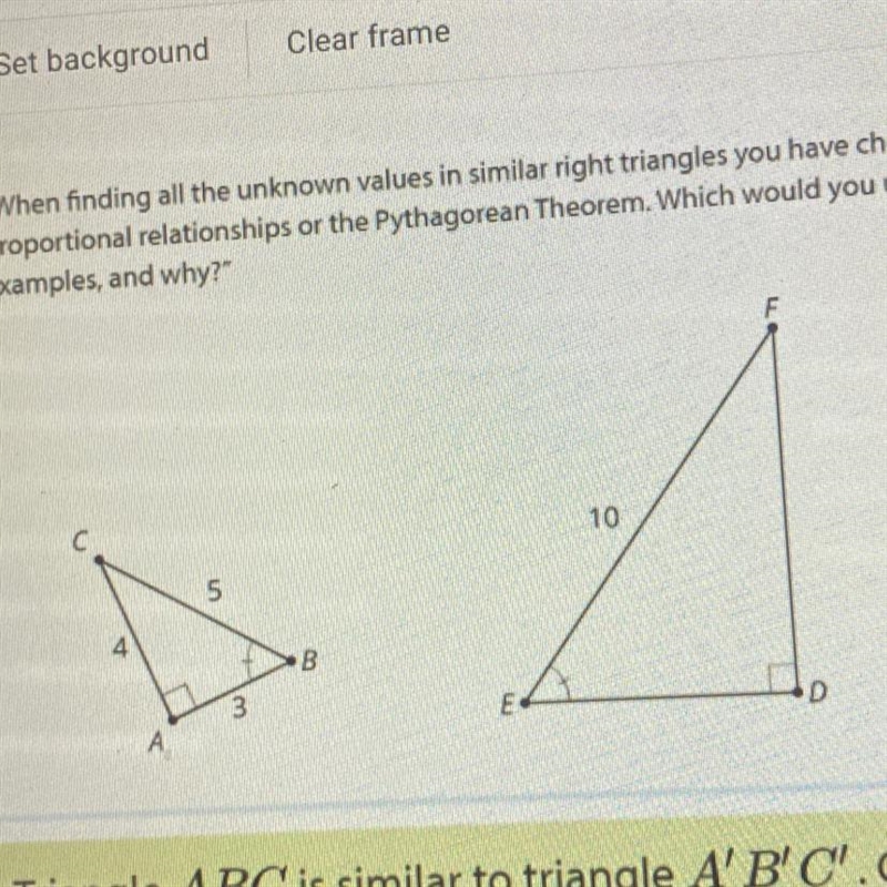 "When finding all the unknown values in similar right triangles you have choices-example-1