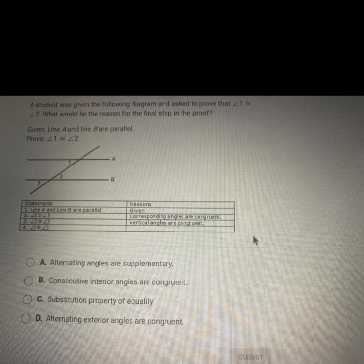 A student was given the following diagram and asked to prove that 41 =22. What would-example-1