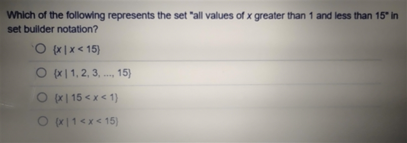 Which of the following represents the set "all values of x greater than 1 and-example-1