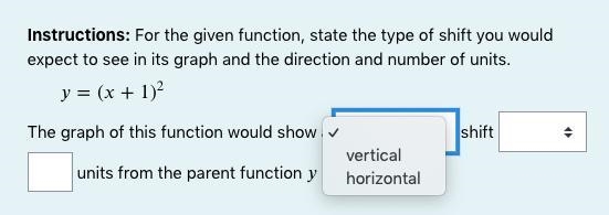 Instructions: Identify how the parent function =^2 was transformed to create the given-example-1