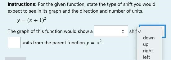 Instructions: Identify how the parent function =^2 was transformed to create the given-example-2