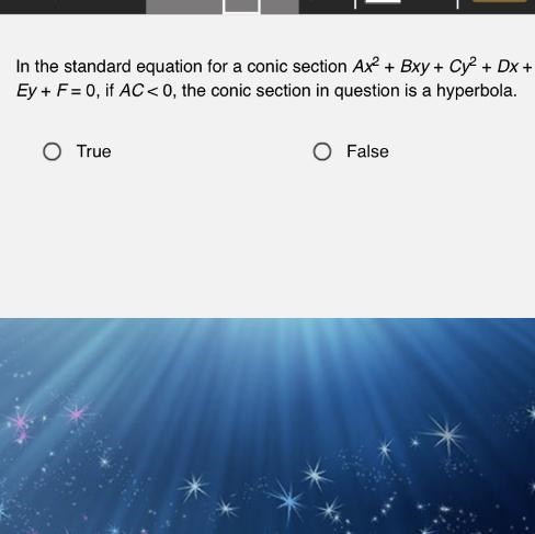 In the standard equation for a conic section Ax + Bxy + y2 + Dx +Ey + F = 0, if AC-example-1