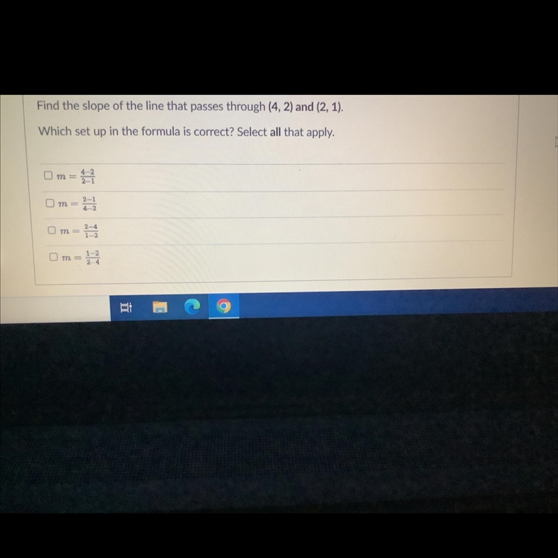 Find the slope of the line that passes through (4,2) and (2,1) which set up in the-example-1