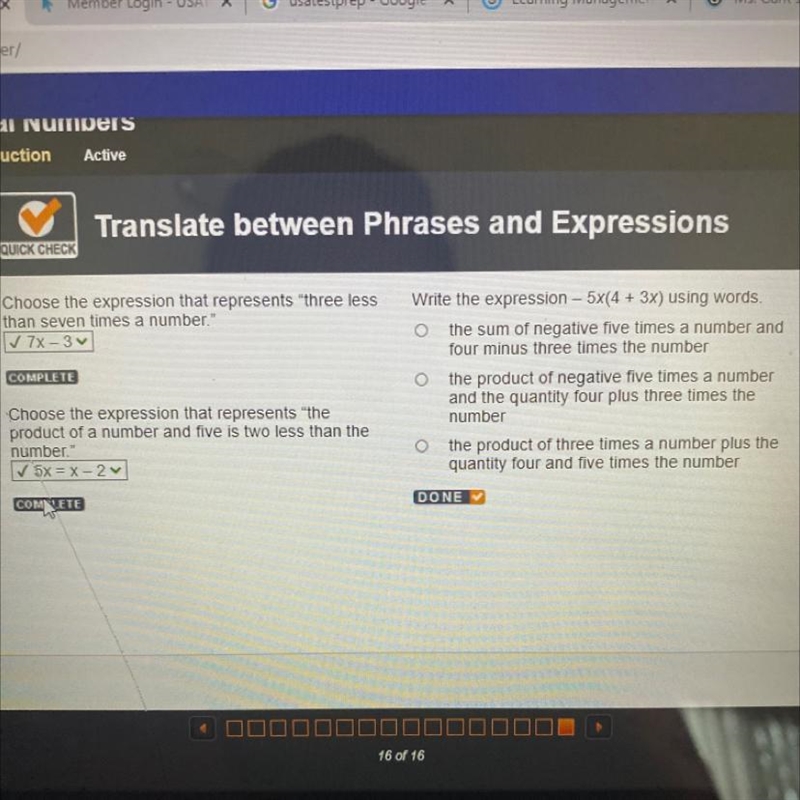 resents "three lessWrite the expression -- 5x(4 + 3x) using words,the sum of-example-1