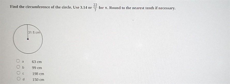 22 Find the circumference of the circle, Use 3.14 or for x. Round to the nearest tenth-example-1