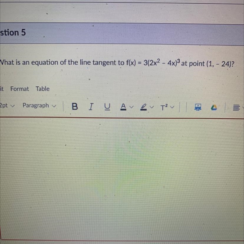 What is an equation of the line tangent to f(x) = 3(2x² - 4x)^3 at point (1, - 24)?-example-1