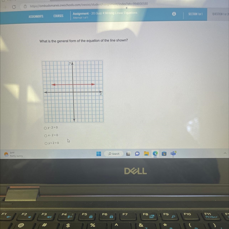 What is the general form of the equation of the line shown?-example-1