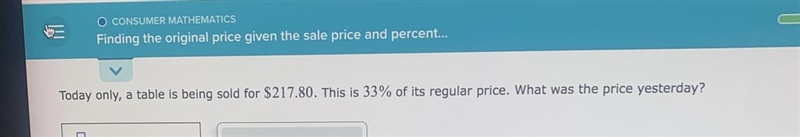 Find the original price given the sale price and percent-example-1