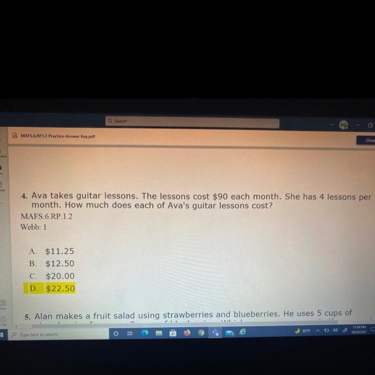 Eva six Utah lessons lessons cost $90 each month she has four lessons per month how-example-1