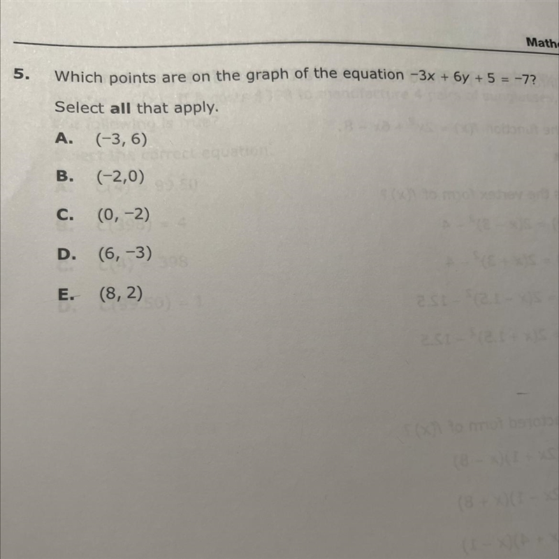 Which points are on the graph of the equation - 3x + 6y + 5 = -7? Select all that-example-1