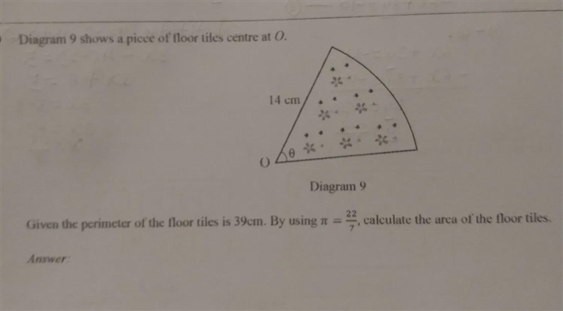 Diagram 9 shows a piece of floor tiles centre at O-example-1