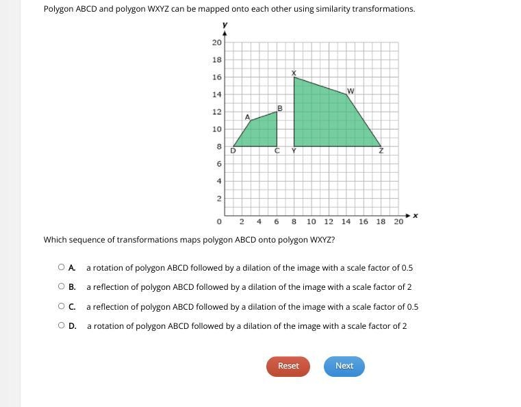 Which sequence of transformations maps polygon ABCD onto polygon WXYZ?-example-1