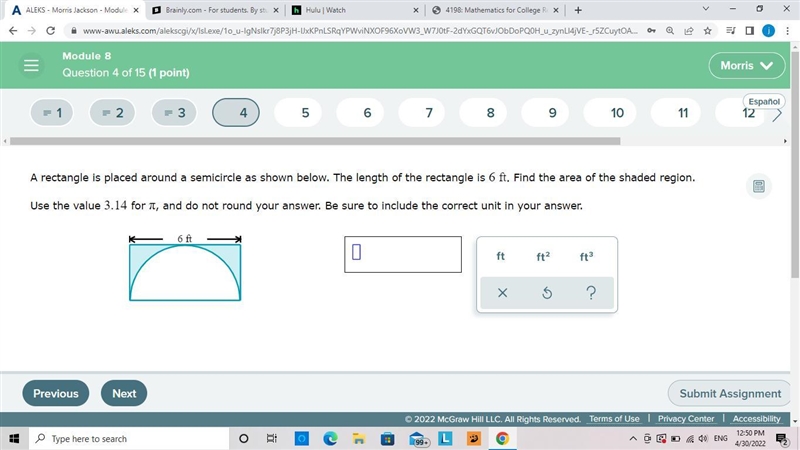 A rectangle is placed around a semicircle as shown below.-example-1