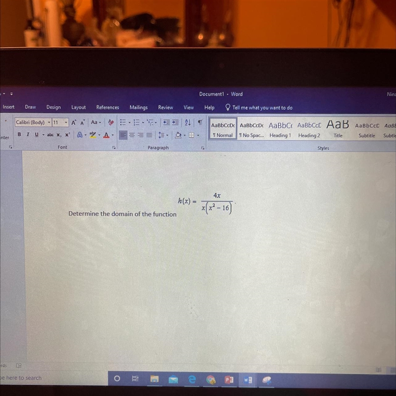 4x h(x) = = न Determine the domain of the function -[x2-16)-example-1